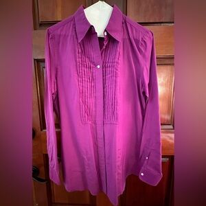 Lauren Ralph Lauren Silk Blend Pintucked Pink Button Down Blouse Size 8